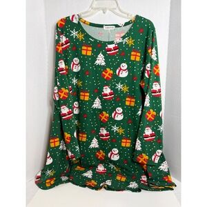 Larace Womens 2X Christmas Tunic Green Santa Snowman Long Sleeve Holiday Plus
